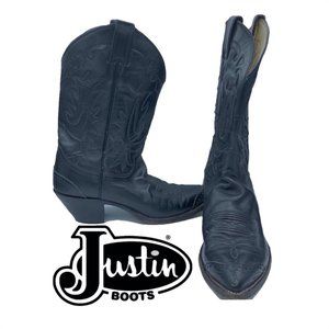 Justin Western Cowboy Boots Black 7D